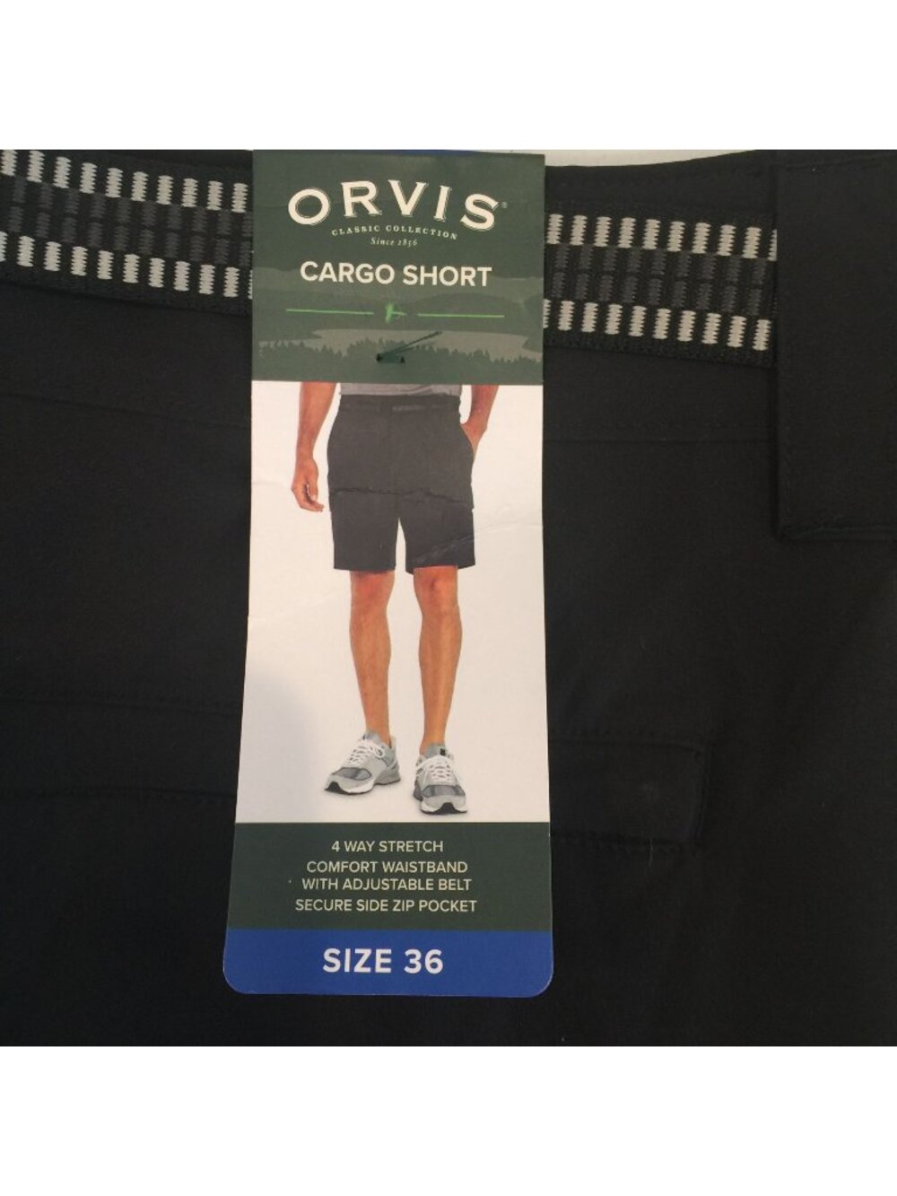 ORVIS Men's 36 Caviar Black 4 Way Stretch Cargo Shorts with Adjustable Belt